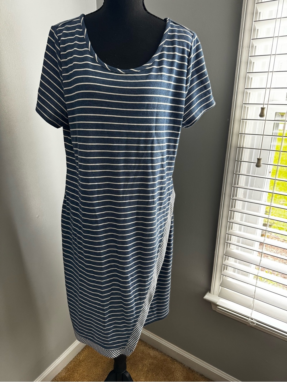 Market & Spruce Navy and White Striped Midi Dress
